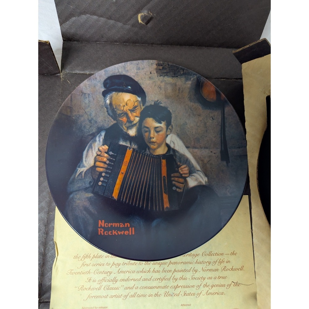 Norman Rockwell Music Maker plate Knowles Bradford Exchange accordion man boy